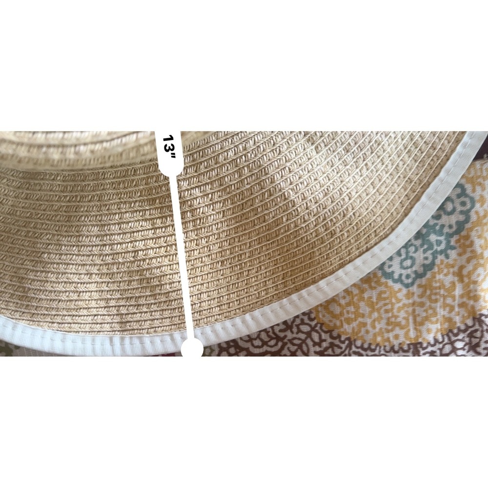 Panama Jack Wide Brim Floppy Hat Straw One Size Tan White Coastal Beach Core - Picture 6 of 6